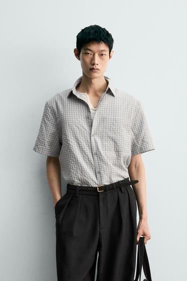 TEXTURED CHECK SHIRT - Grey marl by Zara