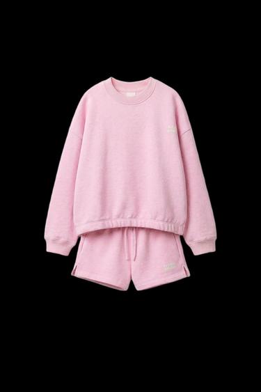 Zara SWEATSHIRT AND BERMUDA SHORTS SET WITH TEXT - Pink marl