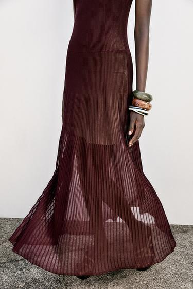 ROBE LONGUE EN MAILLE CÔTELÉE - Grenat de Zara - Image 3
