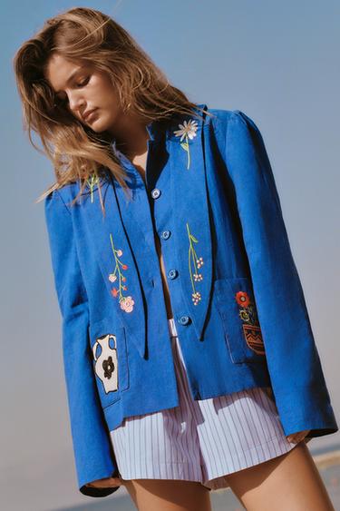 Zara EMBROIDERED JACKET - Bluish