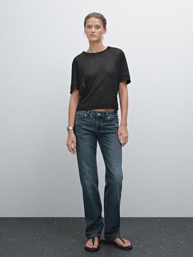 Zara 100% linen cutwork T-shirt - Black - Image 0