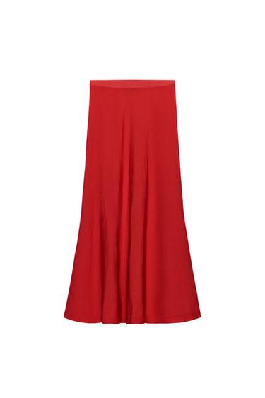 Zara LONG KNIT SKIRT - Mid-red