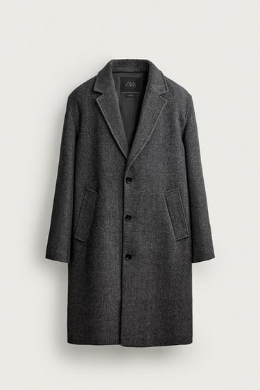 ABRIGO RELAXED FIT CON LANA - Gris oscuro de Zara
