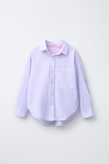 PACK CHEMISE OXFORD RAYÉE AVEC T-SHIRT EN RÉSILLE - Mauve de Zara - Image 1