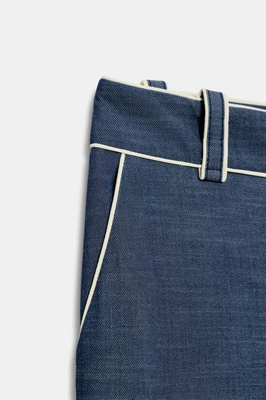WIDE-LEG TROUSERS WITH CONTRASTING TRIMS - Blue by Zara - Image 8
