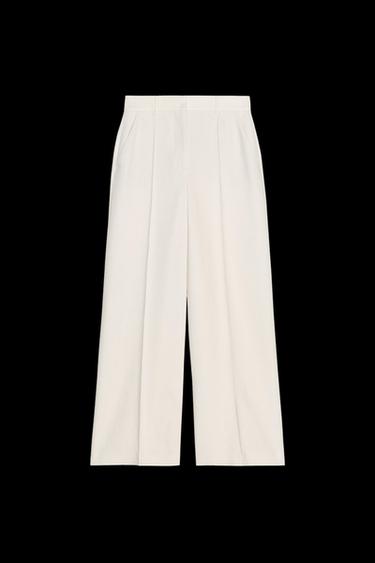 Zara ZW COLLECTION WIDE LEG PANTS - Ivory - Image 0