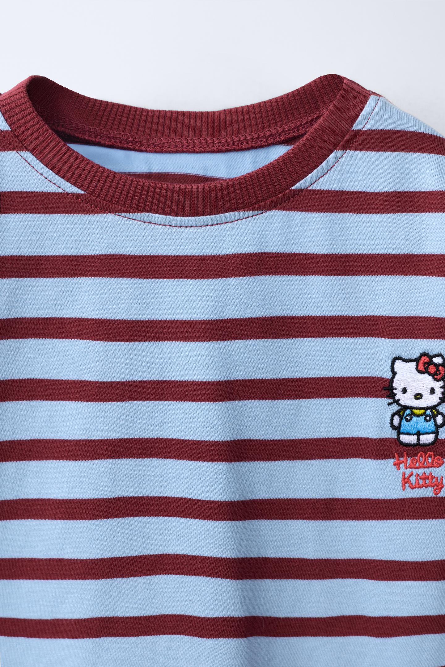 Детская футболка Zara Hello Kitty © Sanrio Embroidered Striped, цвет: Полосатый — фото 4