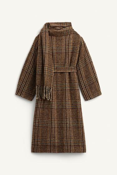 KARIERTER MANTEL MIT SCHAL – LIMITED EDITION - Braun von Zara