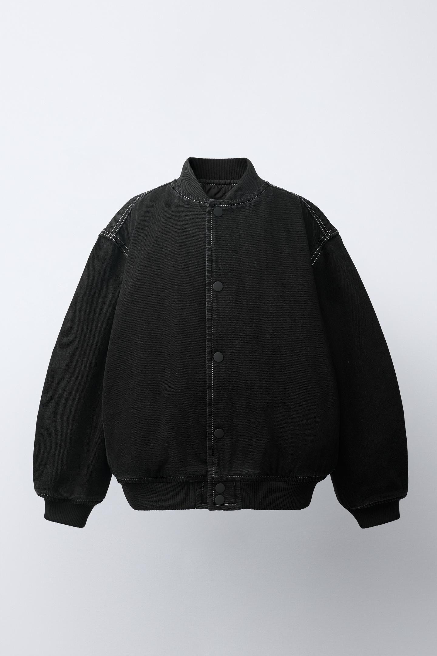 Детская куртка Zara Quilted Denim Bomber, цвет: Чёрный — фото 2