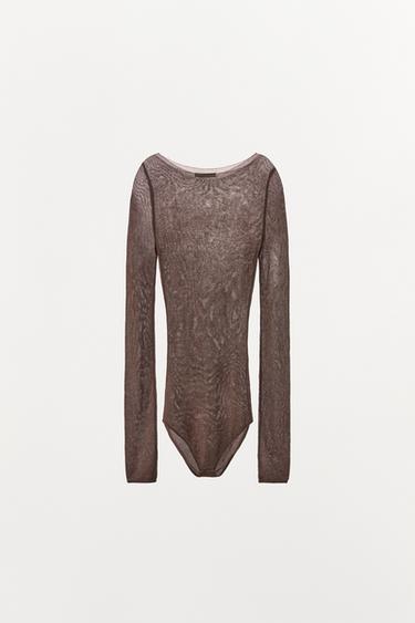 Zara 100% VISCOSE KNIT BODYSUIT - Brown - Image 0