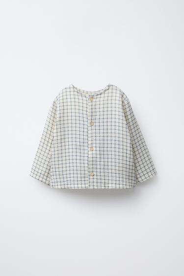 CHECK TEXTURED SHIRT - Ecru / Blue by Zara - Image 0