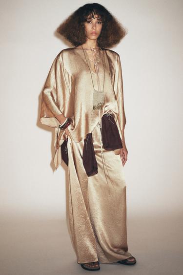 ZW COLLECTION サテンワイドレッグパンツゴールドZaraのZW COLLECTION サテンワイドレッグパンツ - ゴールド 
