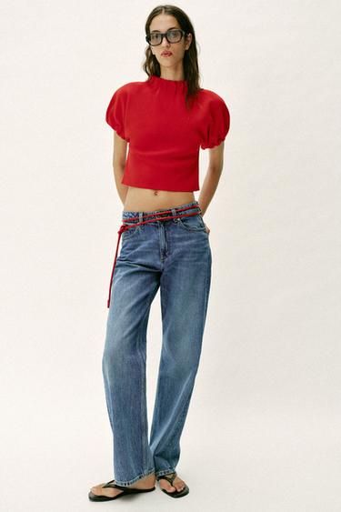 TOP PUNTO FRUNCES - Rojo de Zara