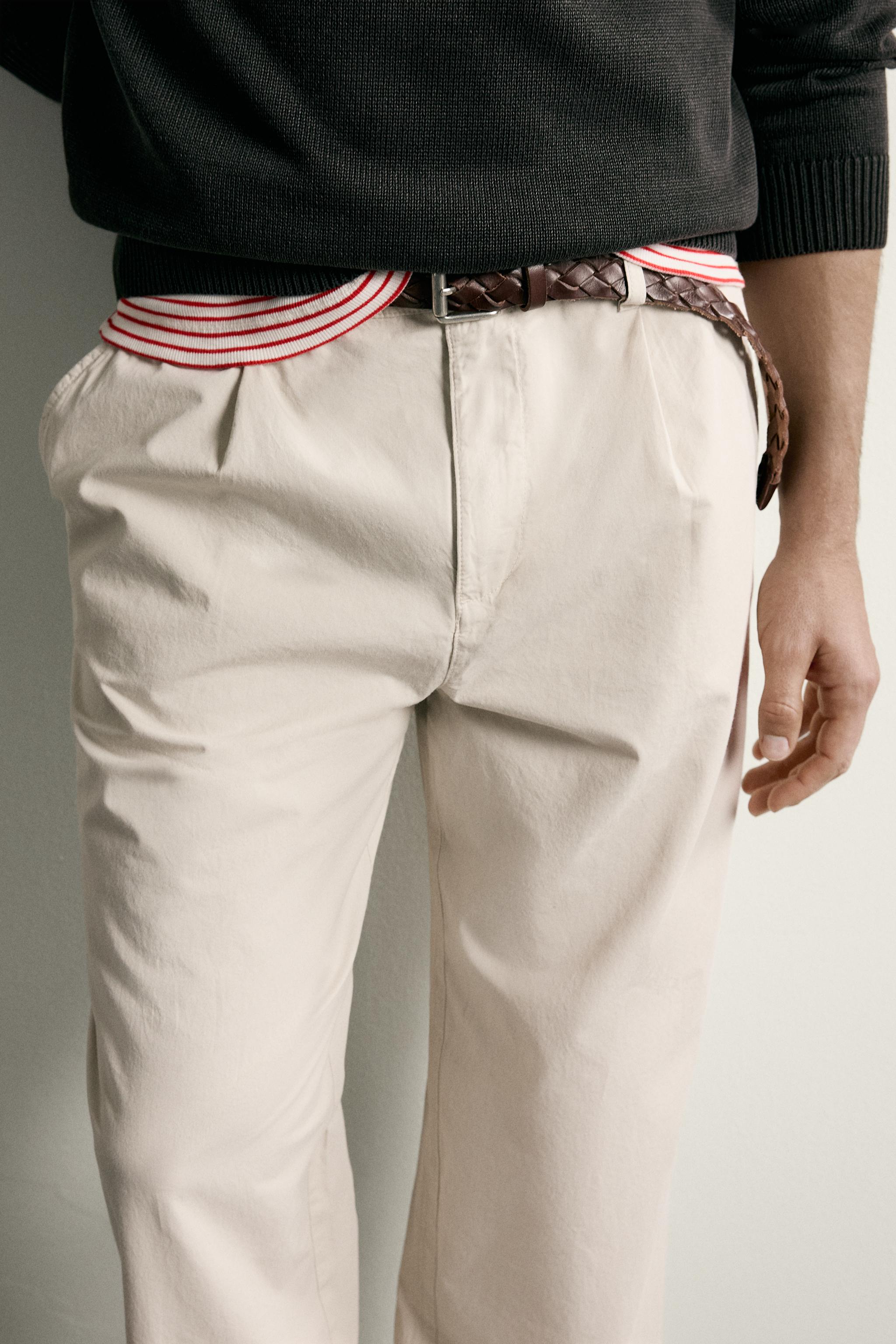 Мужские брюки Zara PLEATED STRAIGHT FIT CHINO PANTS — фото 5