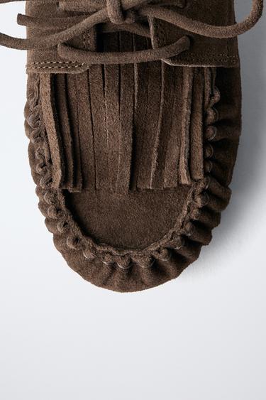 FRINGED SPLIT SUEDE LOAFERS - Brown by Zara - Image 4