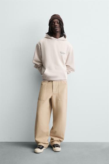 RELAXED FIT SLOGAN HOODIE - Light beige by Zara - Image 0