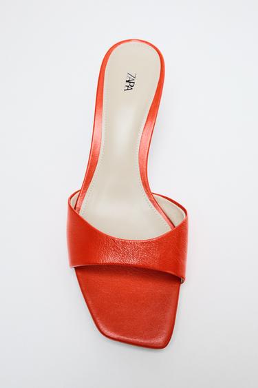 Zara LEATHER HEELED MULES - Orange