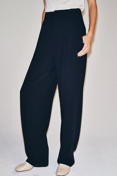 Zara ZW COLLECTION PLEATED BALLOON TROUSERS - Navy blue