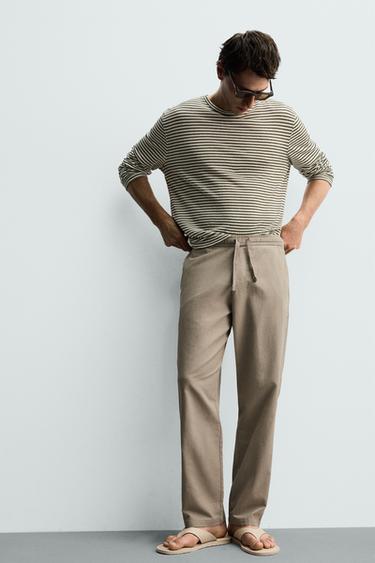 COTTON/LINEN RELAXED FIT TROUSERS - Green by Zara - Image 5