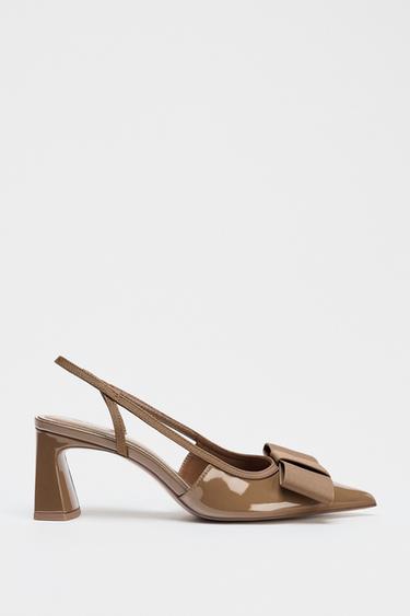 Zara BOW SLINGBACK HEELS - Brown - Image 0