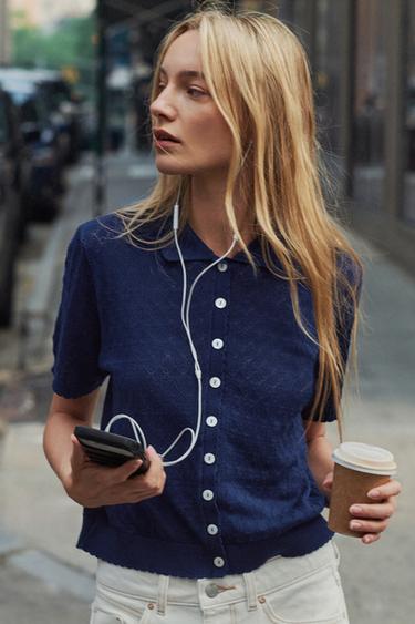 SHORT SLEEVE CARDIGAN - Ink blue by Zara