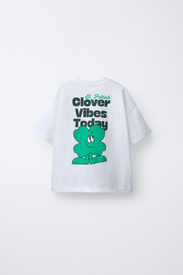 SLOGAN AND CLOVER PRINT T-SHIRT - White by Zara