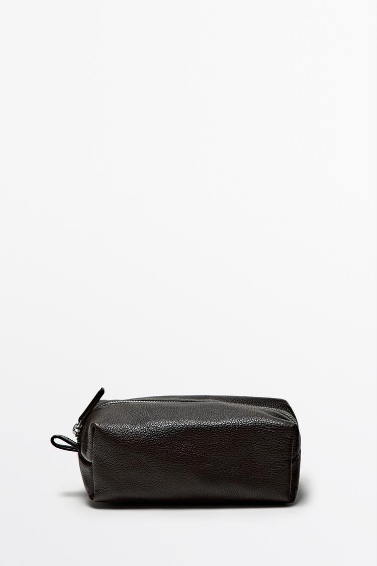 Nappa leather mini toiletry bag — Brown