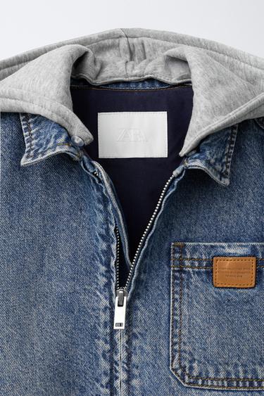 VESTE EN DENIM À CAPUCHE EN MOLLETON DÉTACHABLE - Bleu de Zara - Image 3