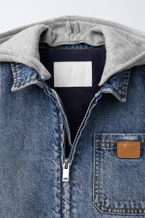 取り外し可能なフリースフード付きデニムジャケット - ブルー | ZARA 