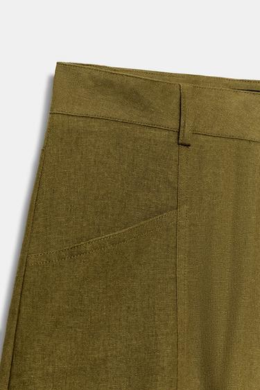 PANTALON BALLON AVEC LIN - Vert olive de Zara - Image 7