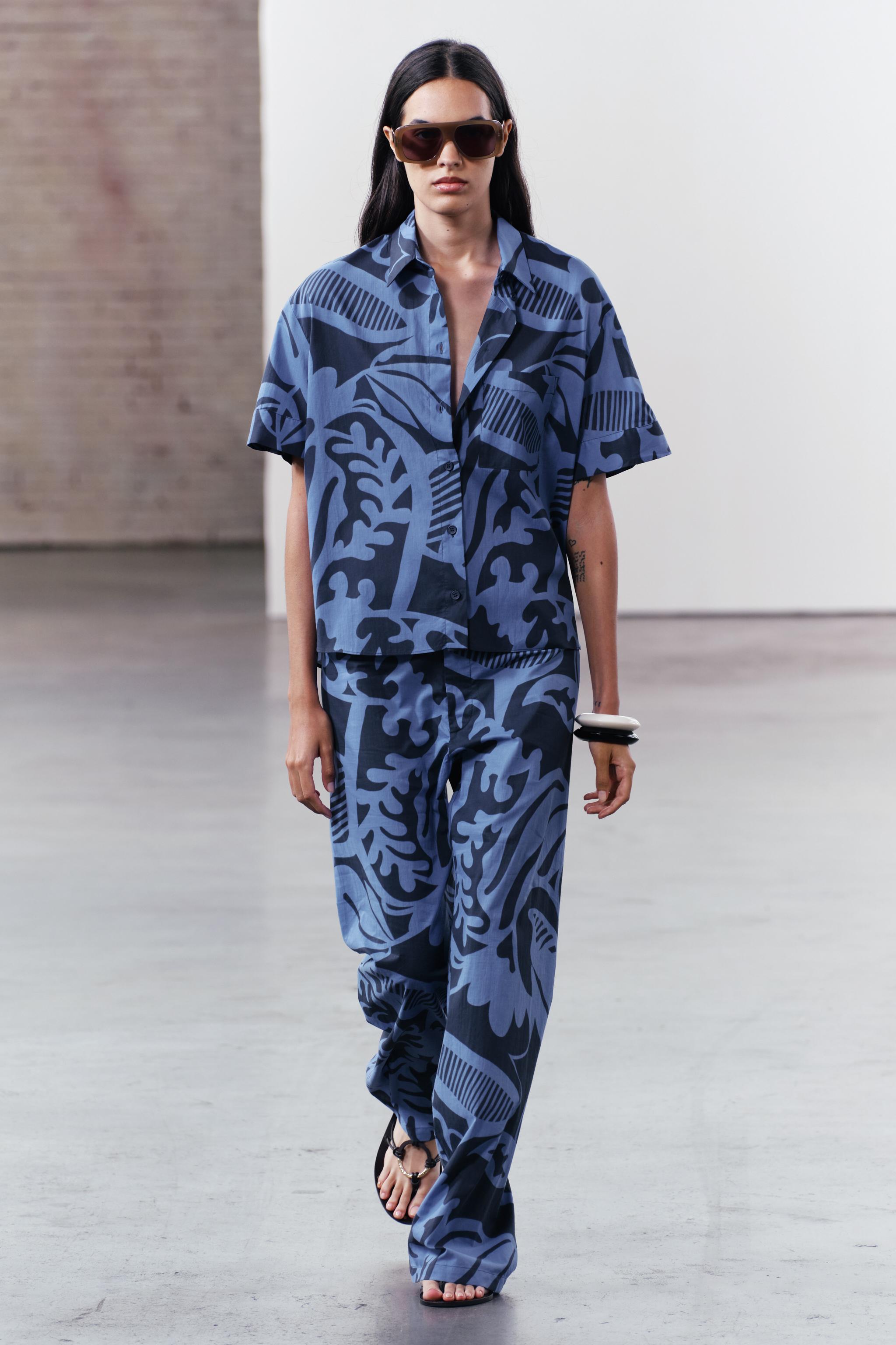 ZW COLLECTION プリント スカート - ブルー／ブラック | ZARA Japan / 日本 