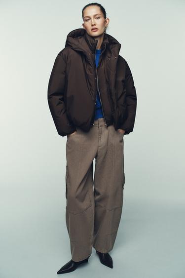 WATER-REPELLENT WINDPROOF PUFFER ANORAK WITH HOODIE - Brown by Zara