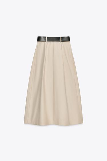 BELTED LAYERED MIDI SKIRT - Mid-camel by Zara