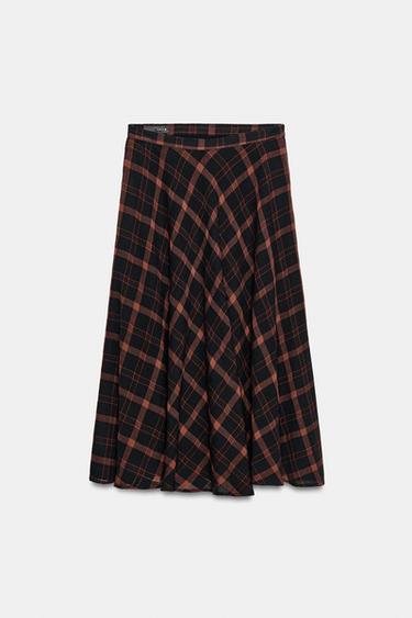 FALDA MIDI CUADROS - NEGRO/NARANJA de Zara - Imagen 0