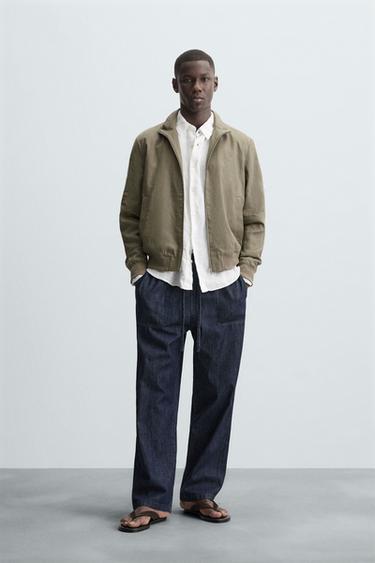 Zara 100% LINEN BOMBER JACKET - Light khaki