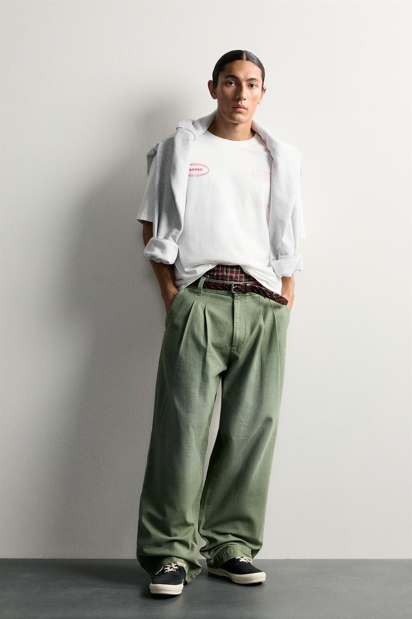 Мужская футболка Zara Relaxed Fit Contrast Print, цвет: Белый