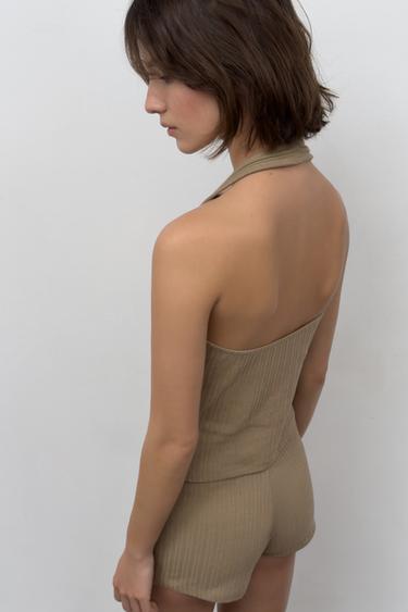 TOP CÔTELÉ BOUTONS - Vert olive de Zara - Image 4