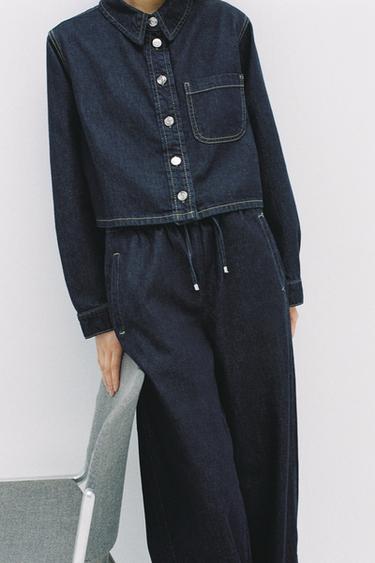 JEANS Z1975 JOGGER WIDE LEG 미드라이즈 LONG LENGTH - Zara 블루