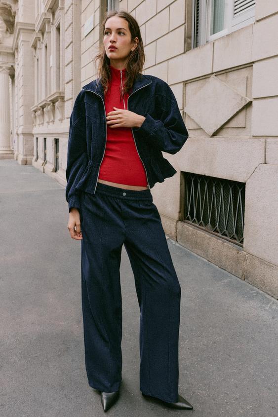 CHAQUETA PEPLUM CINTURA ELÁSTICA - Azul de Zara - Imagen 0