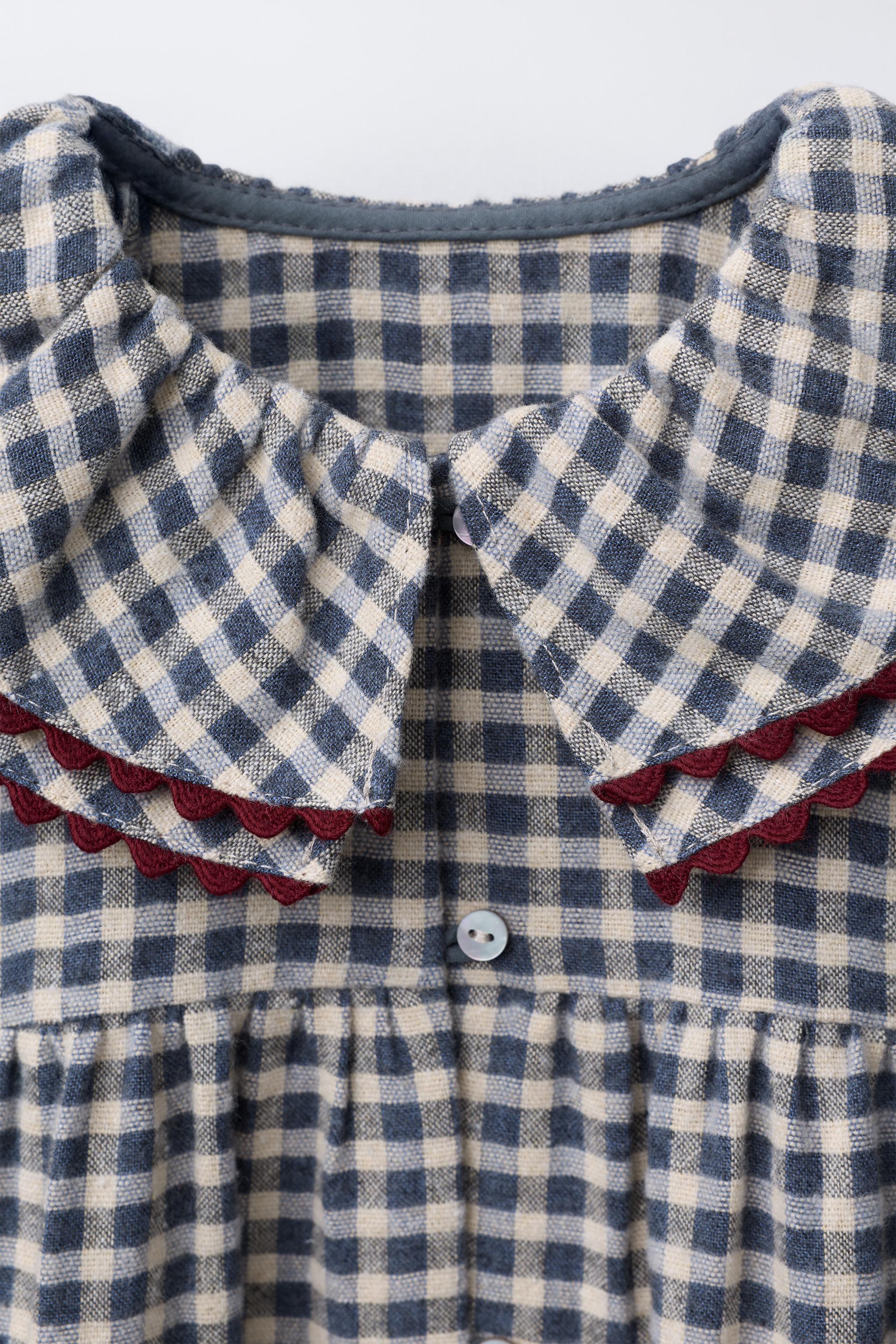 PLAID RIC-RAC TRIM DRESS