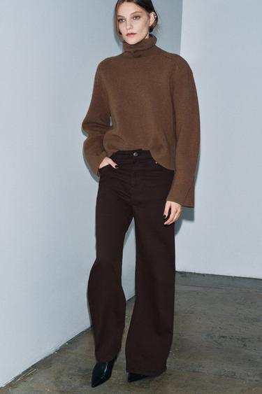 Zara ZW COLLECTION HIGH RISE WIDE LEG JEANS - Brown