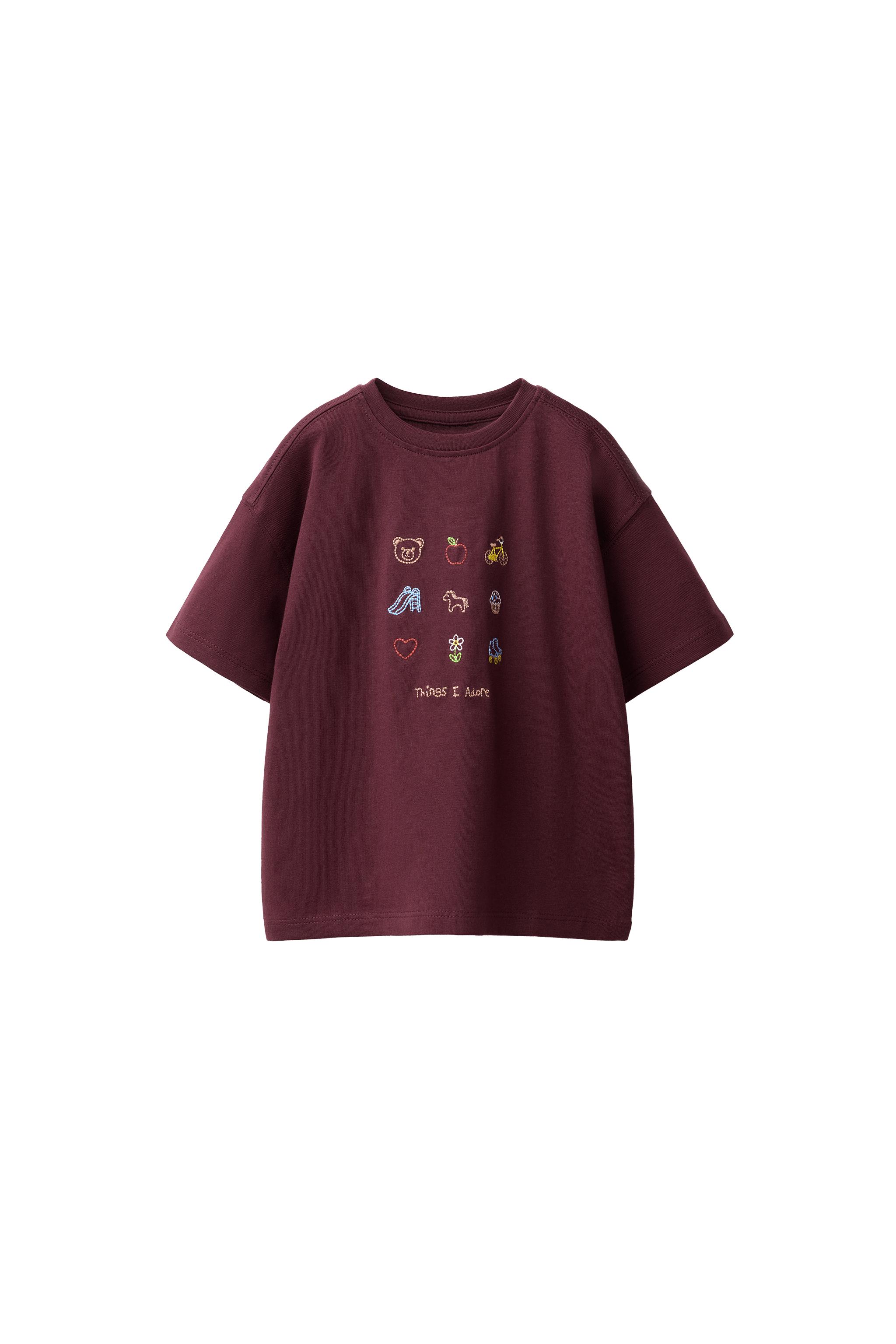 calee SOUVENIR EMBROIDERY L/S SHIRT 新品 EMBROIDERED DETAIL T-SHIRT - Eggplant | ZARA United States