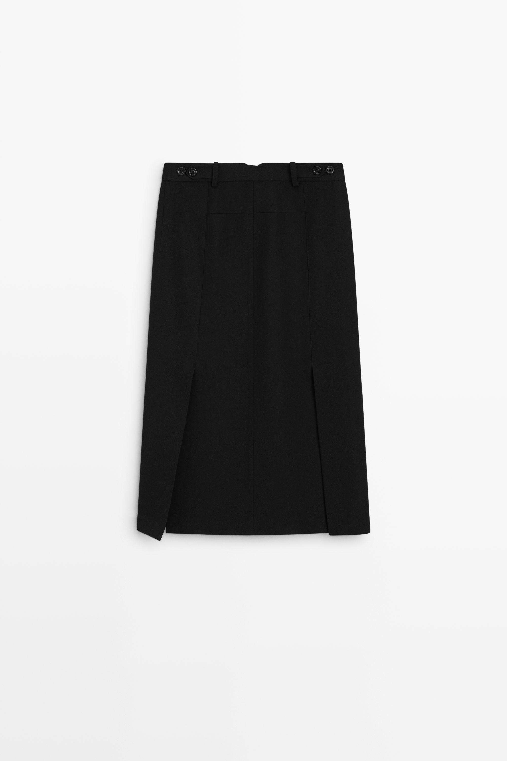 Straight wool blend midi skirt