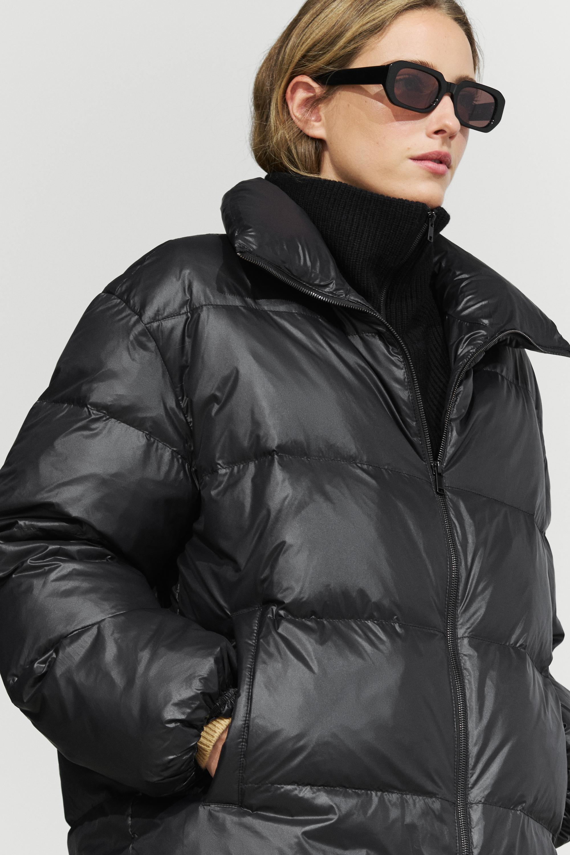 Veste doudoune col montant en tissu combiné