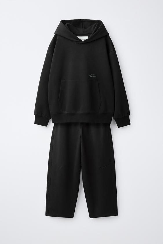 Zara INTERLOCK TEXT HOODIE AND PANTS SET - Gray - Image 0