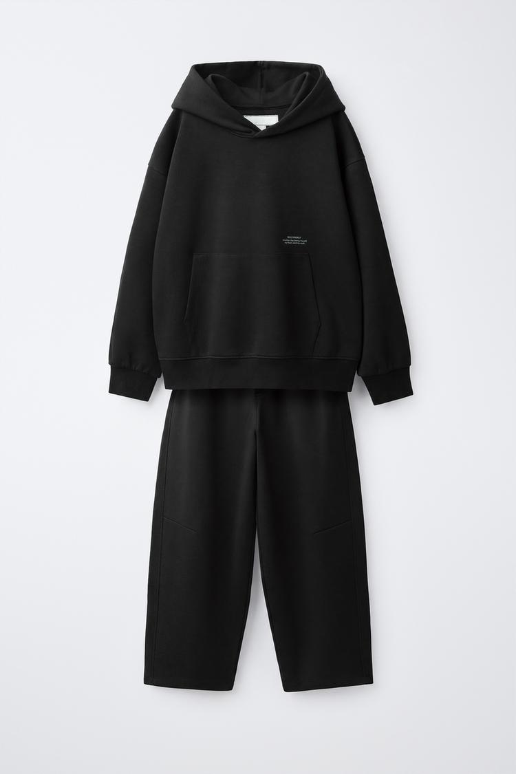 INTERLOCK TEXT HOODIE AND PANTS SET — Gray