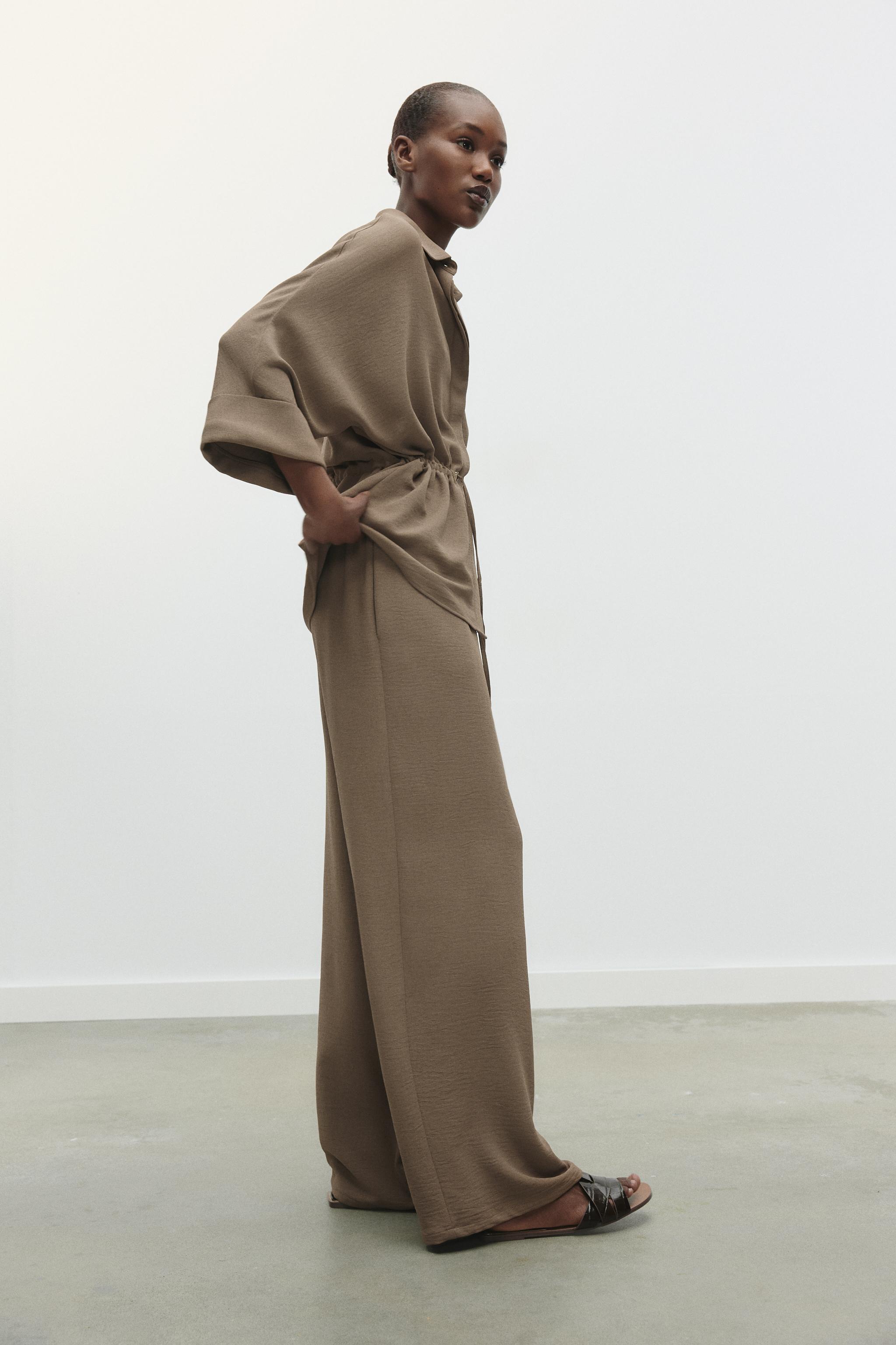 FLOWY WIDE LEG PANTS - taupe brown | ZARA United States FLOWY WIDE LEG PANTS - taupe brown | ZARA United States