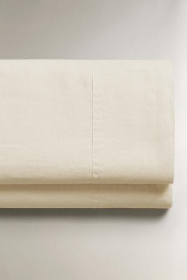 Zara WASHED LINEN FLAT SHEET (140 GxM²) - Ecru - Image 0