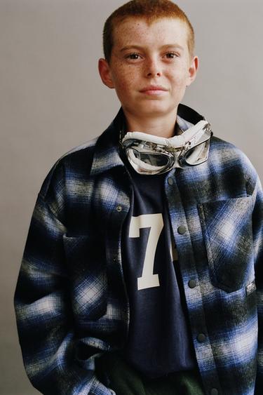 Zara 鋪棉格紋襯衫式外套 - 藍色