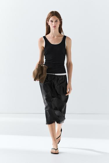 Zara 100% cotton ribbed double-layer top - Black - Image 0